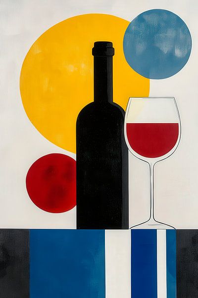 Wine bottle and glass - abstract art by Poster Art Shop