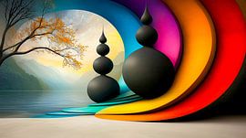 Kleurrijke poorten over stilstaand water