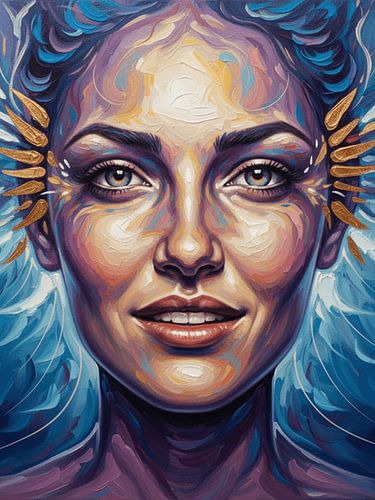 Abstract Woman Portrait – Cool Blue & Purple Expressionist Art