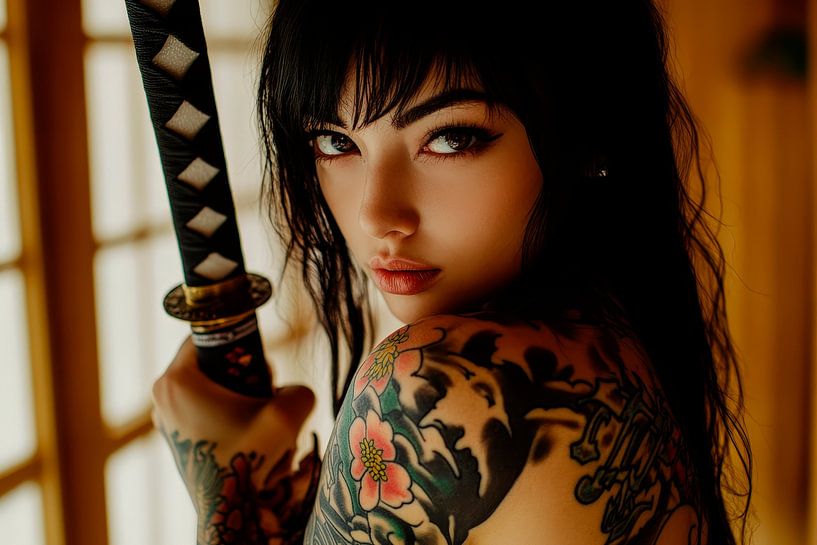 Tattooierte Frau mit Schwert – Kreativ von Poster Art Shop
