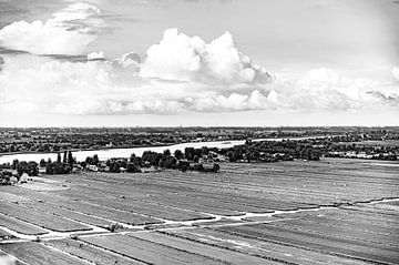 Dordrecht from the water tower in Bergambacht Black and white