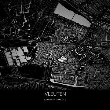 Schwarz-weiße Karte von Vleuten, Utrecht. von Rezona