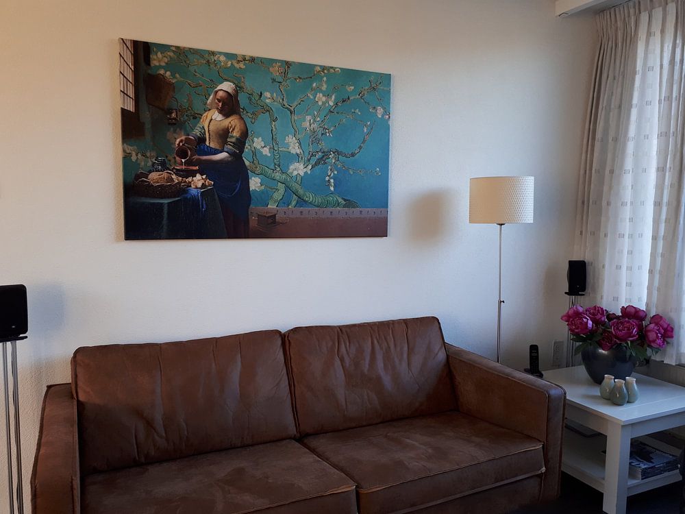 Milkmaid by Vermeer with Almond blossom wallpaper by Gogh  by Lia Morcus 