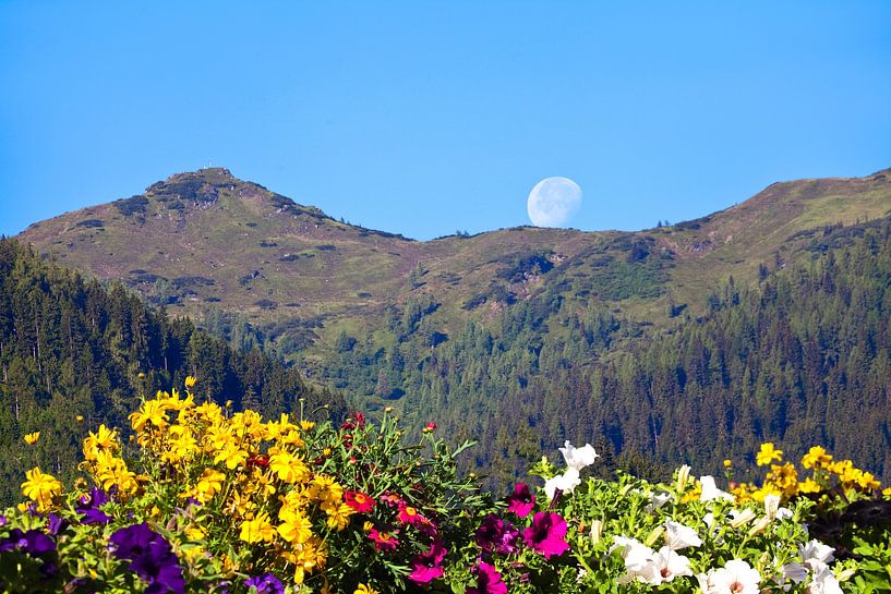 The moon sits on the Grießenkar by Christa Kramer