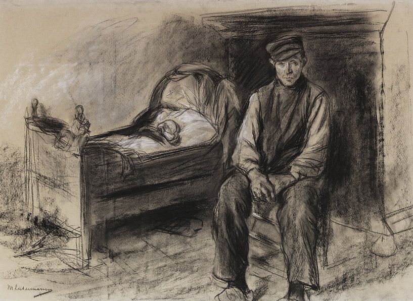 MAX LIEBERMANN, Landwirt an der Wiege - Der Witwer, um 1890 von Atelier Liesjes