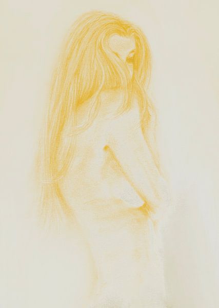 Esquisse jeune femme, discrète nue jaune grise par Krista Kitsz Art