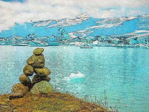 IJsland: steenman bij het ijsmeer