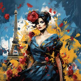 Fashionable French lady with Eiffel Tower by Beeld Creaties Ed Steenhoek | Photography and Artificial Images