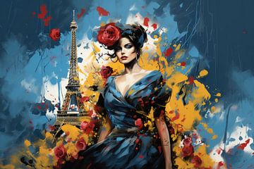 Fashionable French lady with Eiffel Tower by Beeld Creaties Ed Steenhoek | Photography and Artificial Images