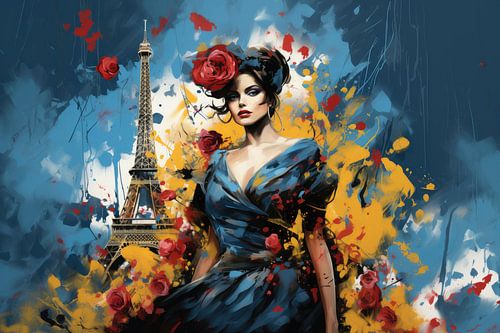 Fashionable French lady with Eiffel Tower