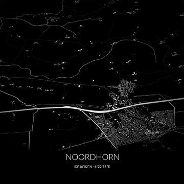 Carte en noir et blanc de Noordhorn, Groningen. sur Rezona