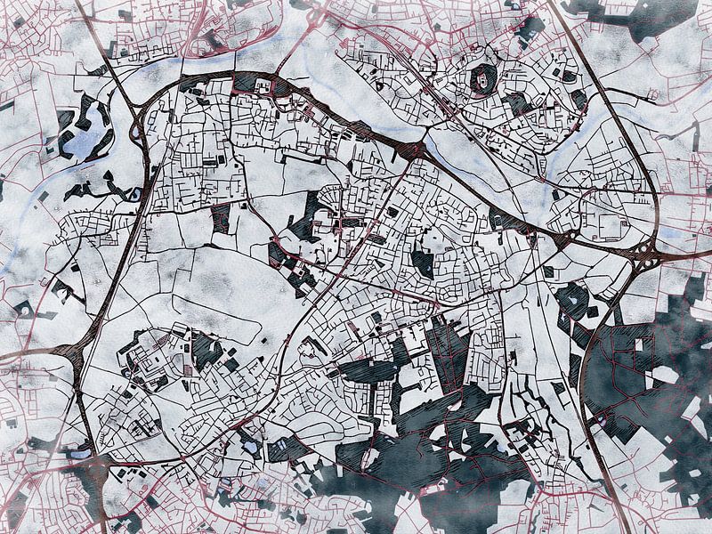 Map of Sankt Augustin with the style 'White Winter' by Maporia