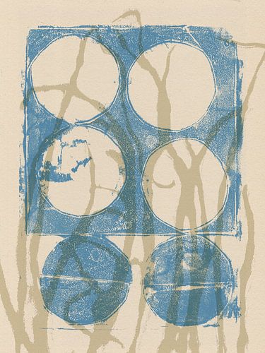 Neutrale botanische kunst. Gras in wit, beige, blauw.