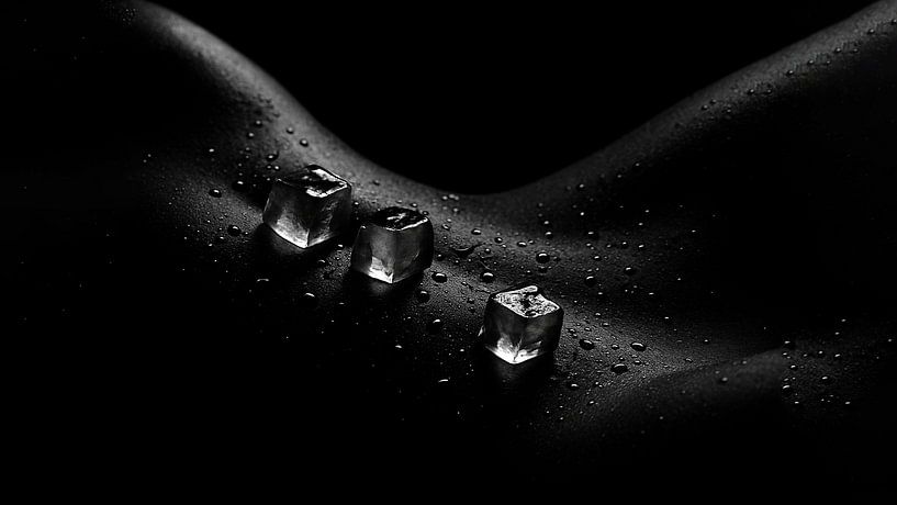 Glace et peau - Œuvre d'art sensuelle en noir et blanc par Retinas images