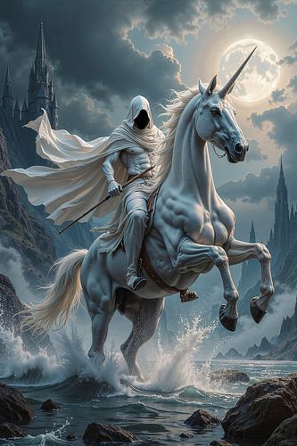 MORVAE - Een Witte Grim Reaper op een Eenhoorn