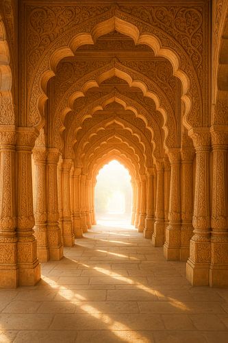 Lever de soleil dans le couloir du temple