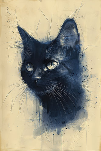Drawing, Chinese ink, watercolour, cat -2