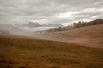 Mist op de Alpe di Siusi, Dolomieten in de herfst van Jiri Viehmann