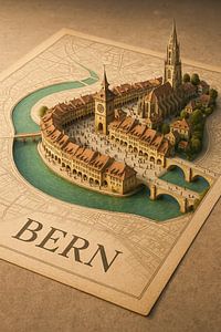 3D-Karte der Altstadt von Bern mit Flusslauf – Wandkunst aus der Schweizer Hauptstadt