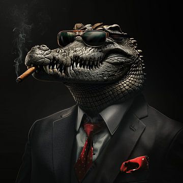 Krokodil met sigaar en zonnebril van TheXclusive Art