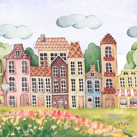 artheroes Charmante aquarel dorpshuizen van Geovia