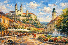 Veszprém in Ungarn, ein impressionistisches Gemälde. von Galerie Hoppenbrouwers