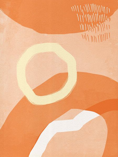 Abstract shapes and lines in orange, light terracotta, peach and white no. 2 by Dina Dankers