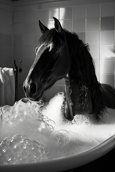 Cheval noble dans la baignoire - Un tableau de salle de bain enchanteur pour vos toilettes par Poster Art Shop
