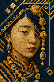 Goldenes Rautenmuster — Besticktes Porträt-Crop-Top von Dream Designs art work