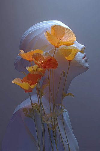 surrealistisch portret vrouw met bloemen