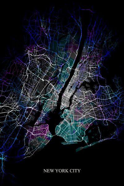 New York City - Abstract Map in Black Purple Blue by Art By Dominic
