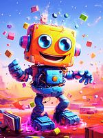 Glücklicher Cartoon-Roboter - Bunte futuristische Charakterkunst