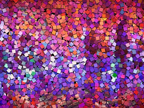 Een abstract werk van stukjes geschilderd papier