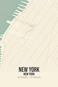 Vintage landkaart van New York (New York), USA. van MijnStadsPoster