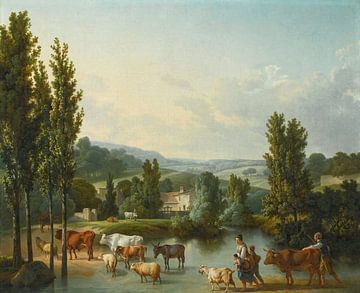 Een herder en zijn familie met hun vee, Jean-Baptiste Huet