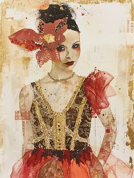 Portret in rood en goud, collage stijl van Studio Allee
