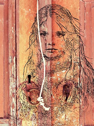 Oude deur met meisje