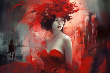 Portret "Lady in red" van Studio Allee