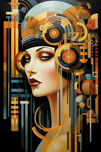 Abstract art deco stijl met een mooie vrouw