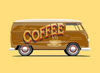 Vintage Bus Kaffee Werbung Schriftzug