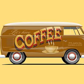 Vintage bus Coffee reclame lettering van Ruben Ooms