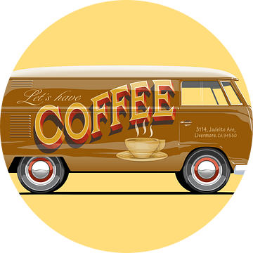 Vintage bus Coffee reclame lettering van Ruben Ooms