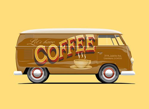 Vintage bus Coffee reclame lettering van Ruben Ooms