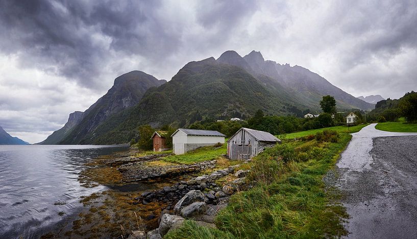 Boat houses close to Bjørke, Norway by qtx