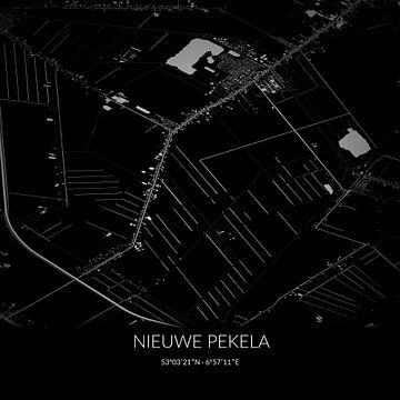 Black-and-white map of Nieuwe Pekela, Groningen. by Rezona