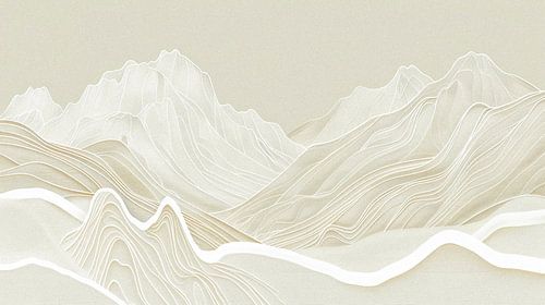 Abstracte Bergkunst met Witte Lijnen Beige Achtergrond