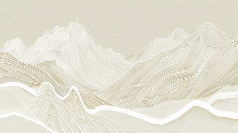 Abstracte Bergkunst met Witte Lijnen Beige Achtergrond van Vlindertuin-Art