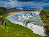 Threatening sky with rainbow above the Golden Waterfalls, Iceland by Rietje Bulthuis thumbnail