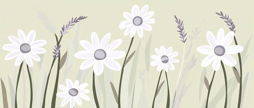 Délicate prairie de fleurs blanches - couleurs pastel par Poster Art Shop