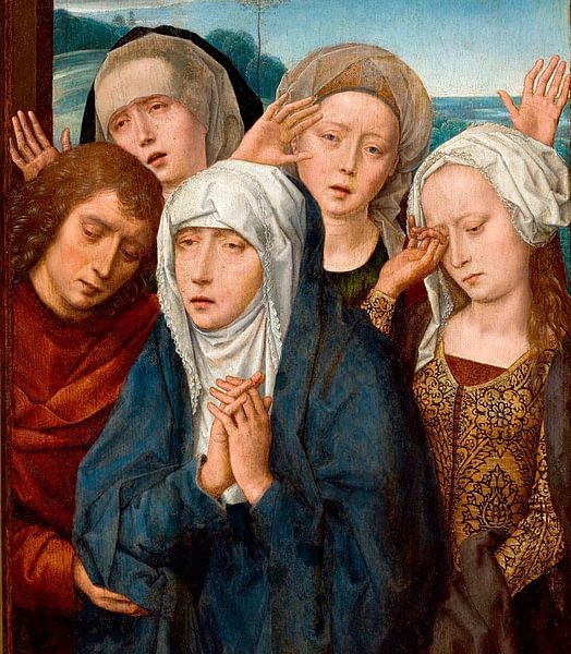 Schilderij, De maagdelijke weeklacht, de heilige Johannes en de heilige vrouw van Galilea van Atelier Liesjes